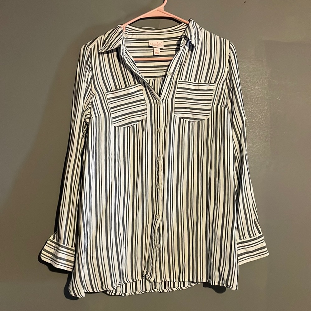 Blue and white striped blouse